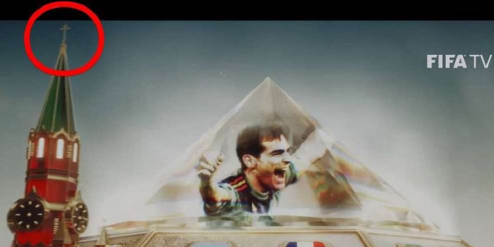 В официальной заставке FIFA, вместо красной звезды на Спасскую башню поместили крест