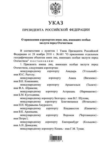 указ о присвоении имен аэропортам России_1